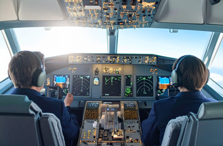 Firefly A Realistic Cockpit Interior View Of A Modern Aircraft In Flight With Two Pilots Wea 311331